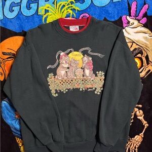 Vintage cozy Cat Print Crewneck Sweater